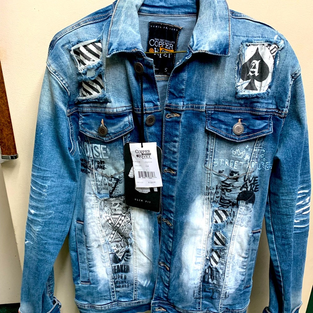 NWT Mens Copper Rivet Affliction Style Denim Jacket
